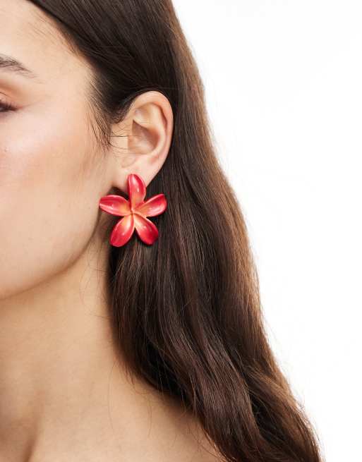 Accessorize – Długie kolczyki z kwiatami lotosu w kolorze czerwonym, 3 z 3