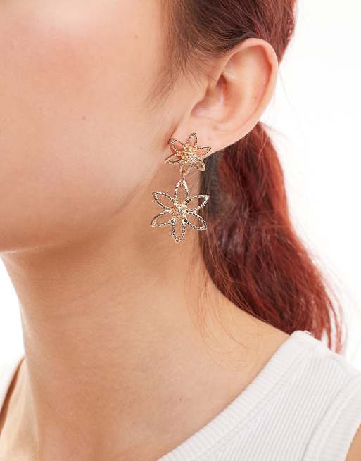 Accessorize – Długie kolczyki z kwiatkami w kolorze złotym, 3 z 4