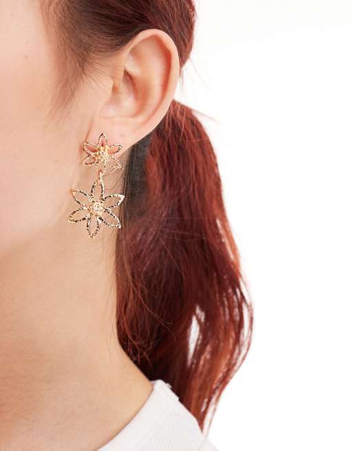 Accessorize – Długie kolczyki z kwiatkami w kolorze złotym, 4 z 4