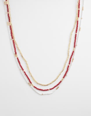 Accessorize - Dünne Perlenkette in Rot