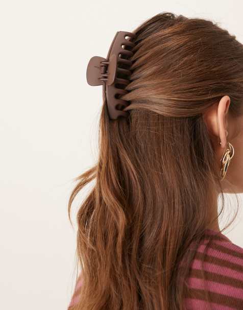 Accessorize - Ekstra-stor og mat brun hårklemme - view 1