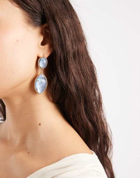 Accessorize elipse gem double drop earrings in blue - view 1