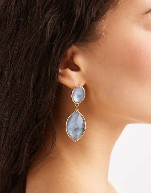 Accessorize elipse gem double drop earrings in blue, 3 of 3