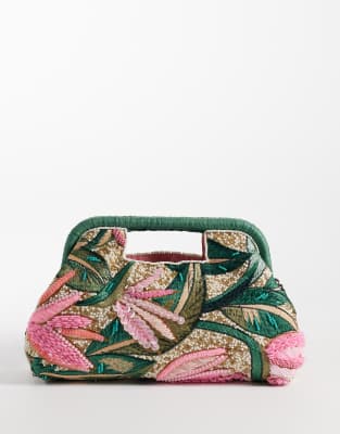 embellished grab handle clutch purse in multi