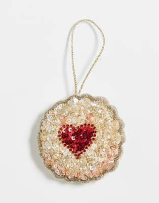 Accessorize Accessorize embellished jammy biscuit christmas tree decoration in beige-Neutral