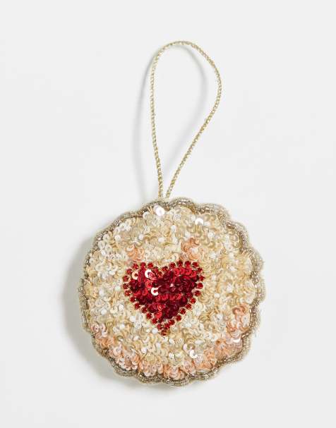 Accessorize embellished jammy biscuit Christmas tree decoration in beige - view 1