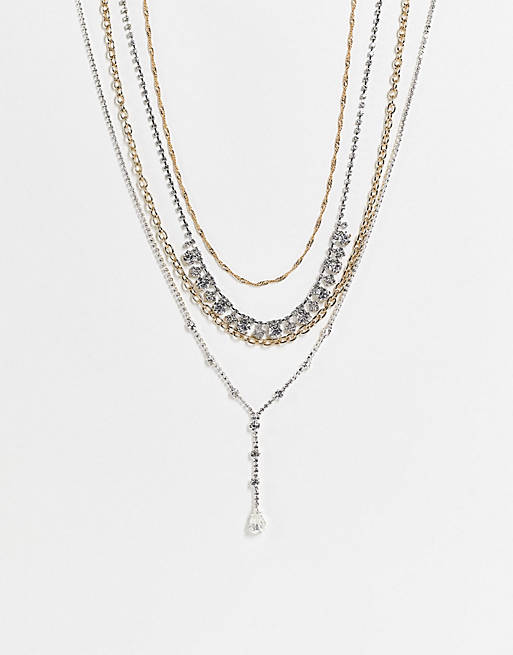 Accessorize embellished layered necklace in gold
