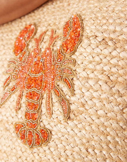 Accessorize embellished lobster straw tote bag in natural, 3 of 4