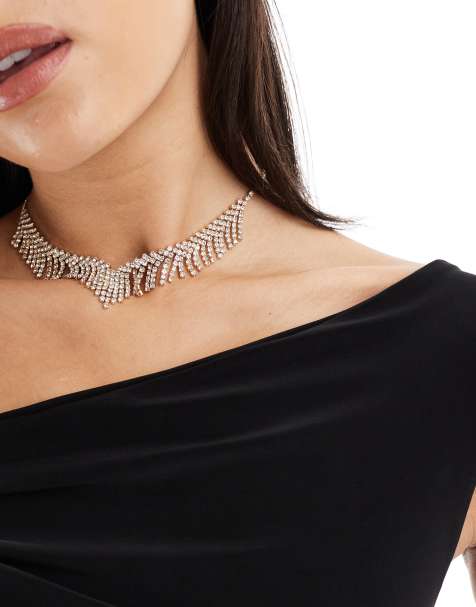 Accessorize embellished statement waterfall necklace in gold - view 1