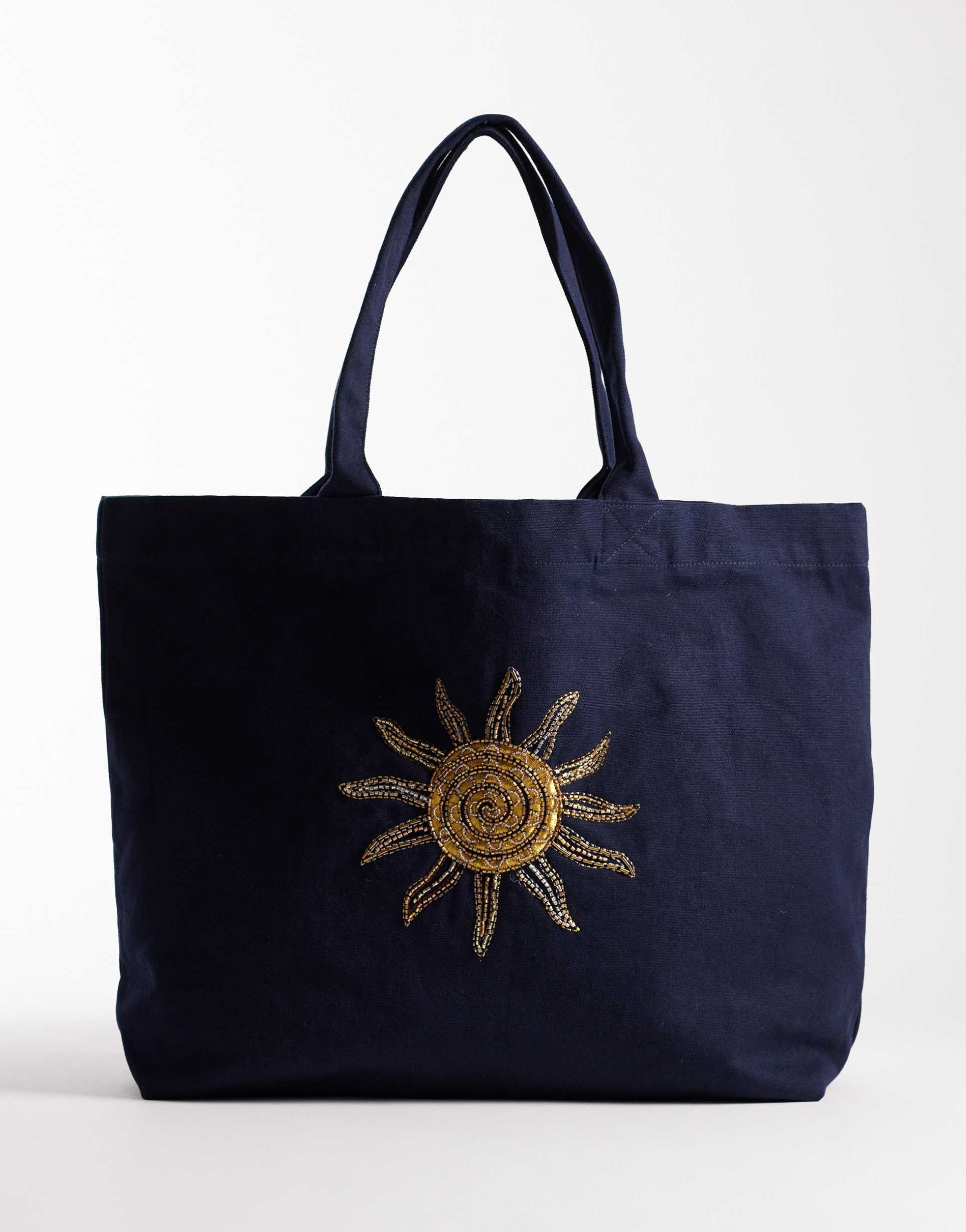 accessorize embellished sun shopper bag in navy