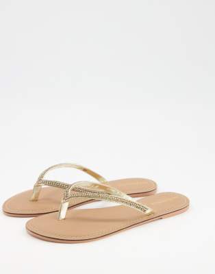 Gold diamante sale flip flops