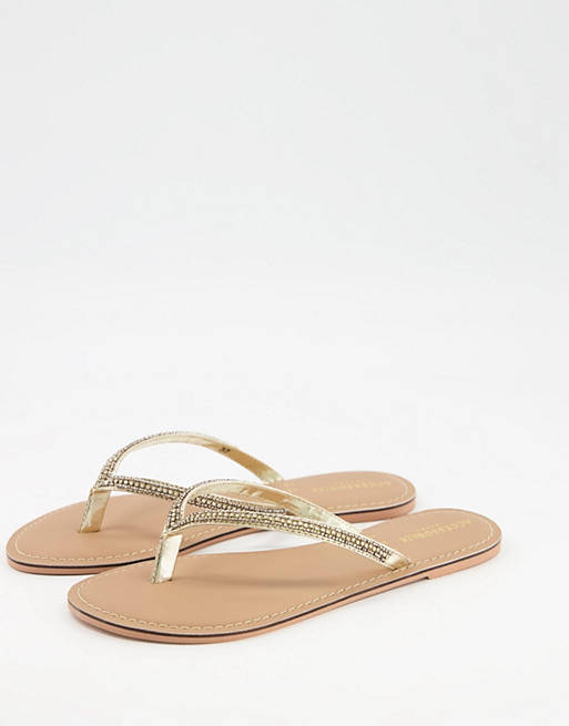 Shoes Flip Flops/Accessorize embellished thong flip flops in gold 