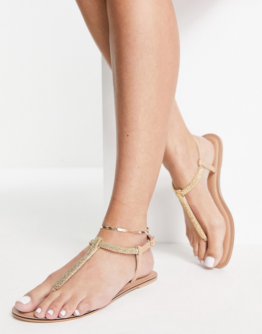 Accessorize Embellished Toe Post Sandals In Rose Gold In Brown