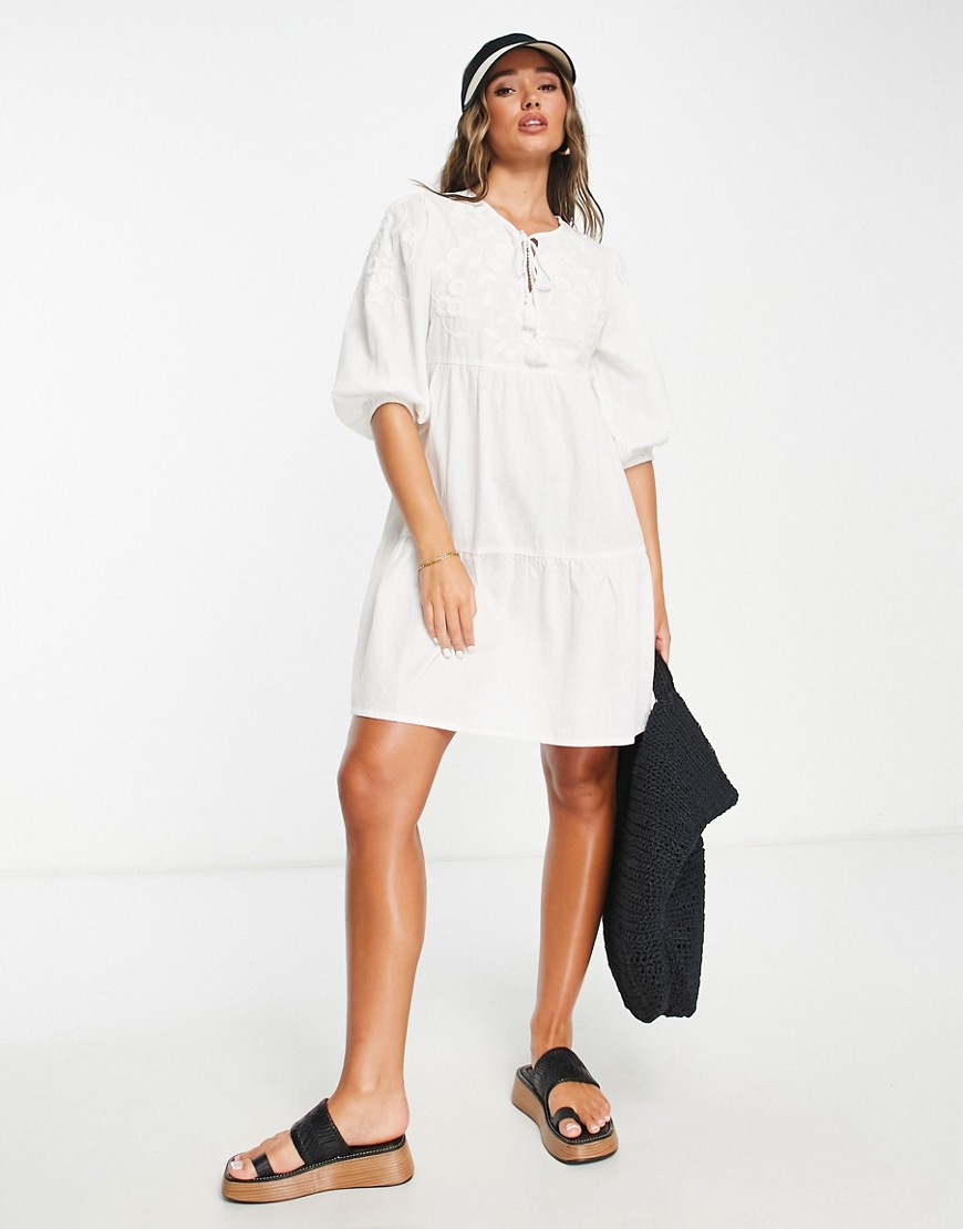 Accessorize Embroidered Throwover Beach Dress In White