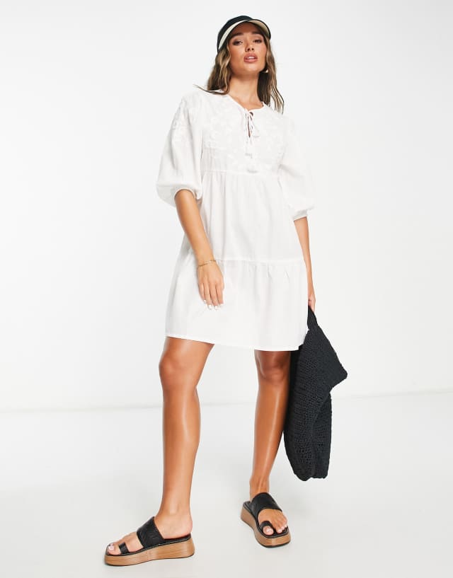 Accessorize embroidered throwover beach dress in white