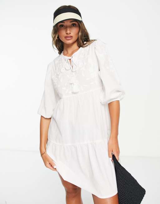 White embroidered hotsell beach dress