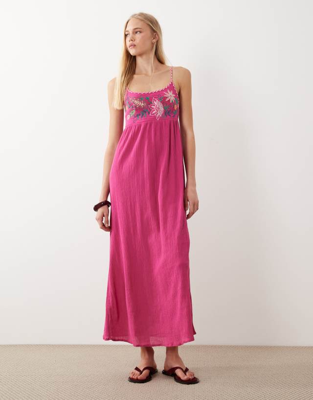how to accessorize hot pink dress - Embroidered Tie Back Maxi - Women - Cotton - S green satin high heels