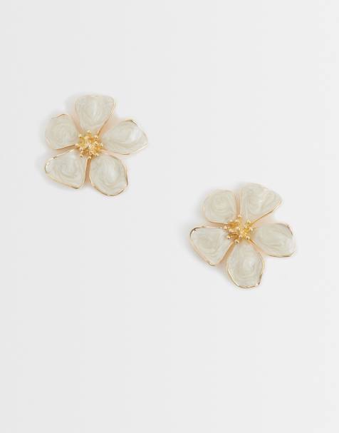 Accessorize enamel flower earrings in white - view 1