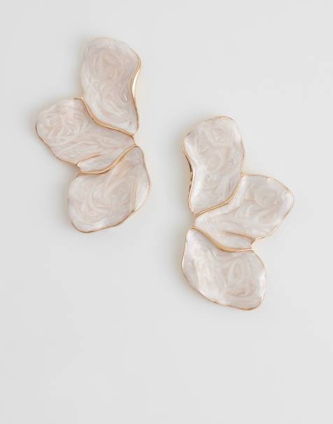 Accessorize enamel flower petal earrings in white - view 1