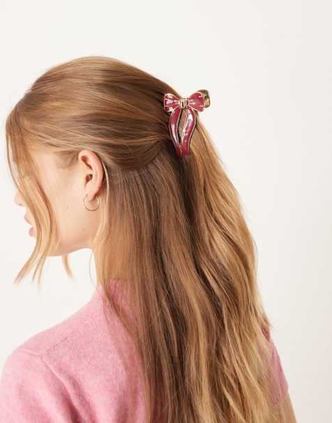 Accessorize enamel metal bow hair claw clip in burgundy - view 1
