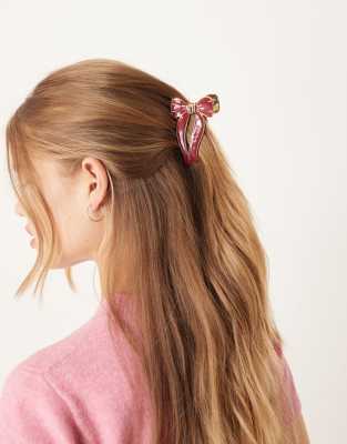 Accessorize Accessorize enamel metal bow hair clawclip in burgundy-Red