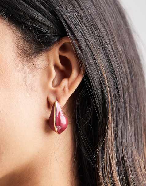 Accessorize enamel metal drop curve earrings in burgundy - view 1