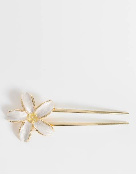 Accessorize enamel moonlight flower French hair pin in white - view 1