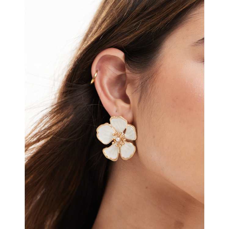 Folksy Pale Pink Pearl Earrings Accessorize Enamel Statement