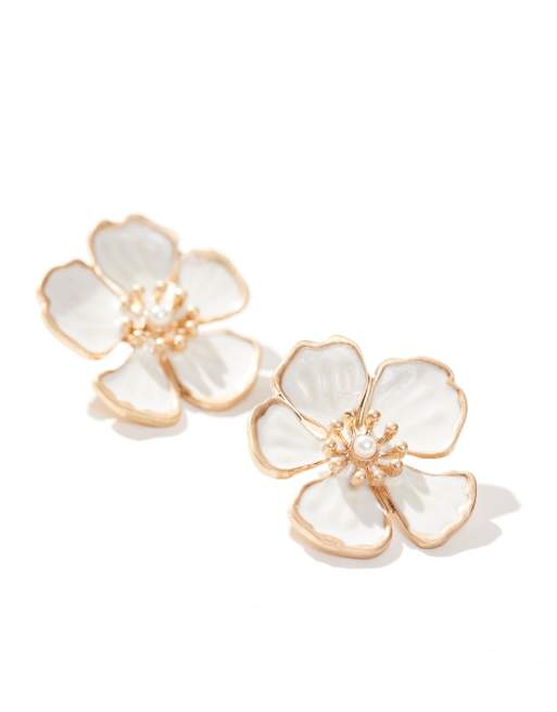 Accessorize enamel statement flower stud earrings in white | ASOS