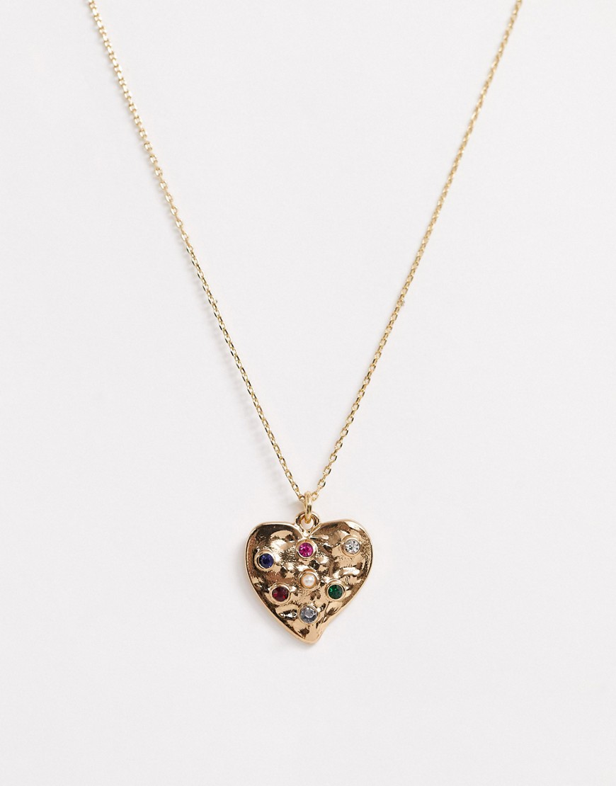 Accessorize encrusted heart pendant necklace in gold