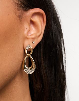 Accessorize encrusted link statement earrings in gold - ASOS Price Checker