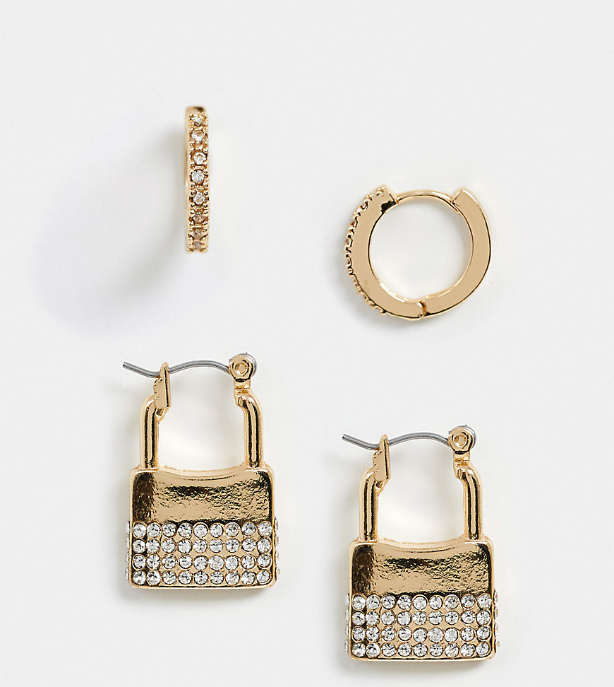 Accessorize Exclusive 4 multipack huggies and padlock earrings set-Gold