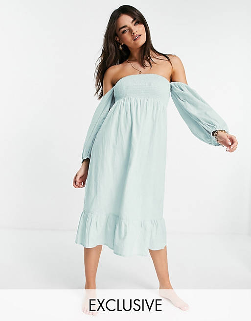Accessorize Exclusive balloon sleeve dress in powder blue