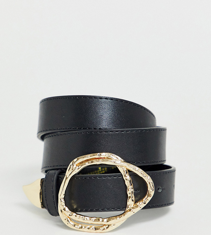 Accessorize exclusive black croc effect belt with buckle interest and gold tip