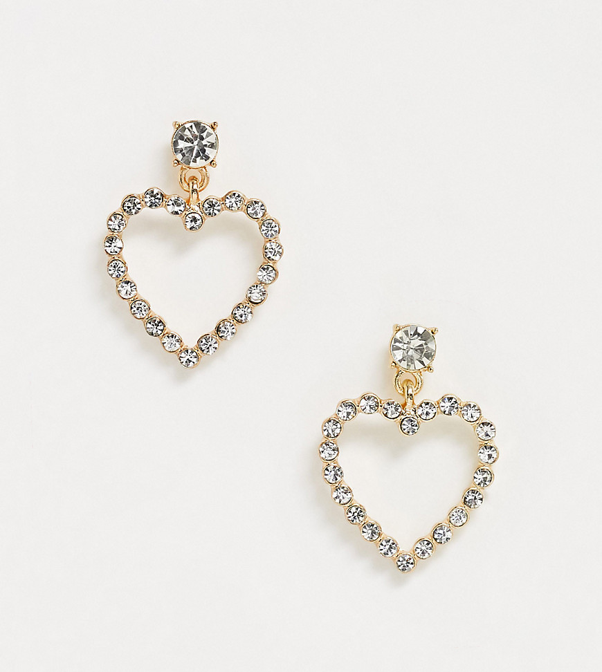 Accessorize Exclusive diamante heart drop earrings in gold