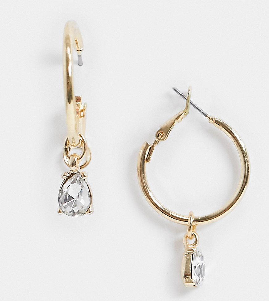 Accessorize Exclusive hoop drop earring with clear gem-Gold