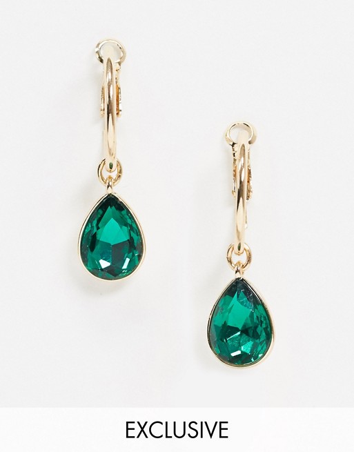 Accessorize Exclusive hoop drop earring with emerald gem