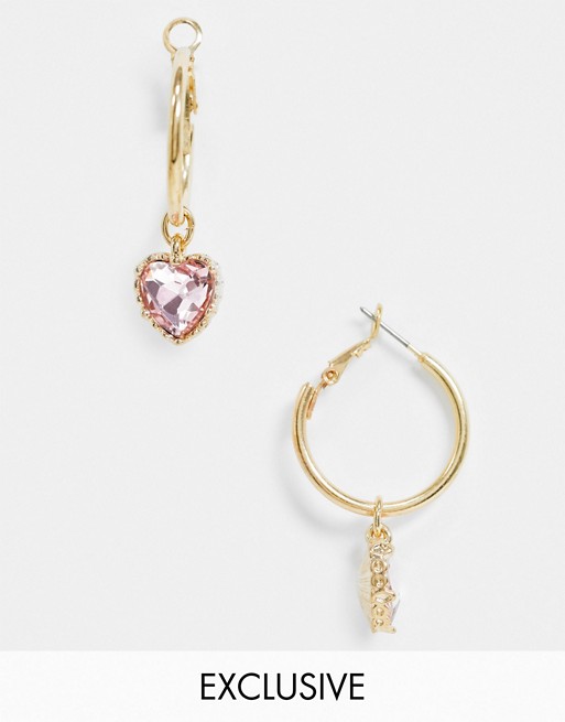 Accessorize Exclusive hoop earring with heart drop in gold