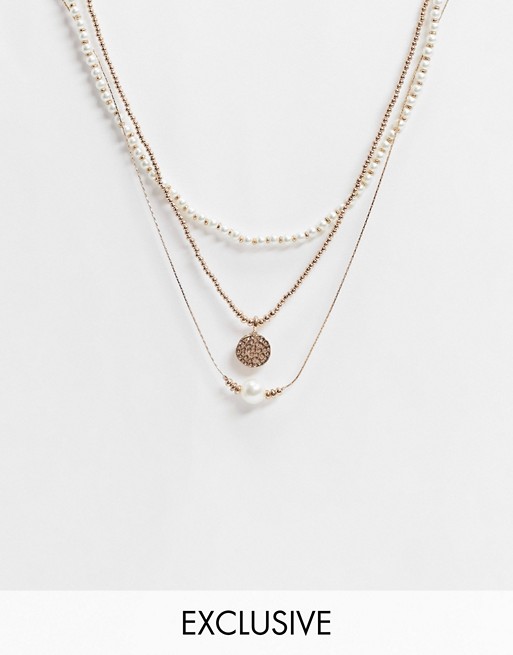 Accessorize Exclusive layered necklace with beads in gold