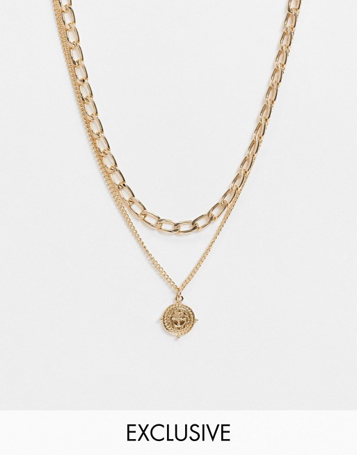 Accessorize Exclusive pack of 2 t-bar chain and layering necklace in gold