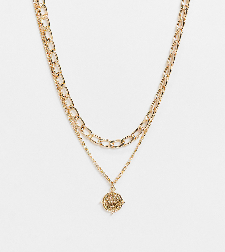 Accessorize Exclusive pack of 2 t-bar chain and layering necklace in gold