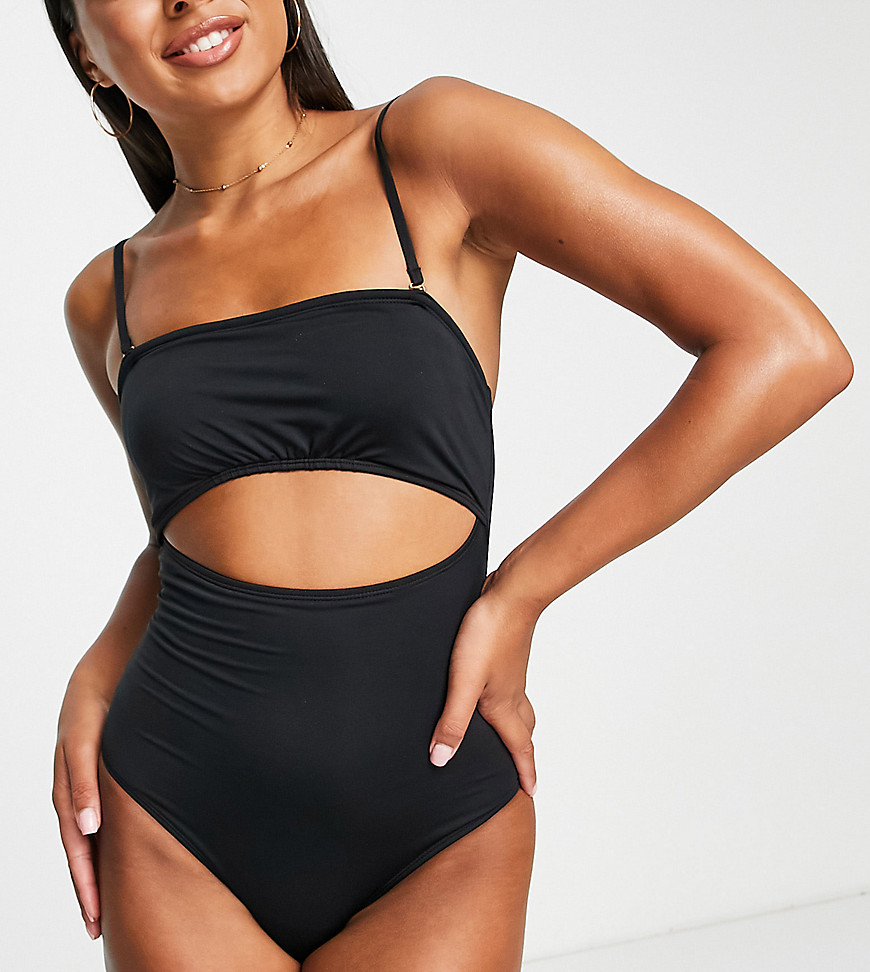 Accessorize Exclusive Ruched Bandeau Cut Out Swimsuit In Black