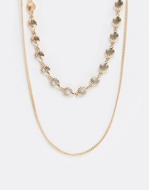 Accessorize Exclusive shell and chain layering necklace in gold