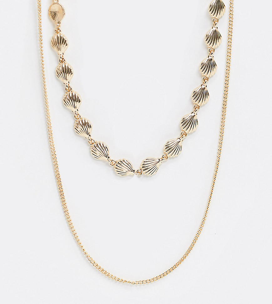 Accessorize Exclusive shell and chain layering necklace in gold