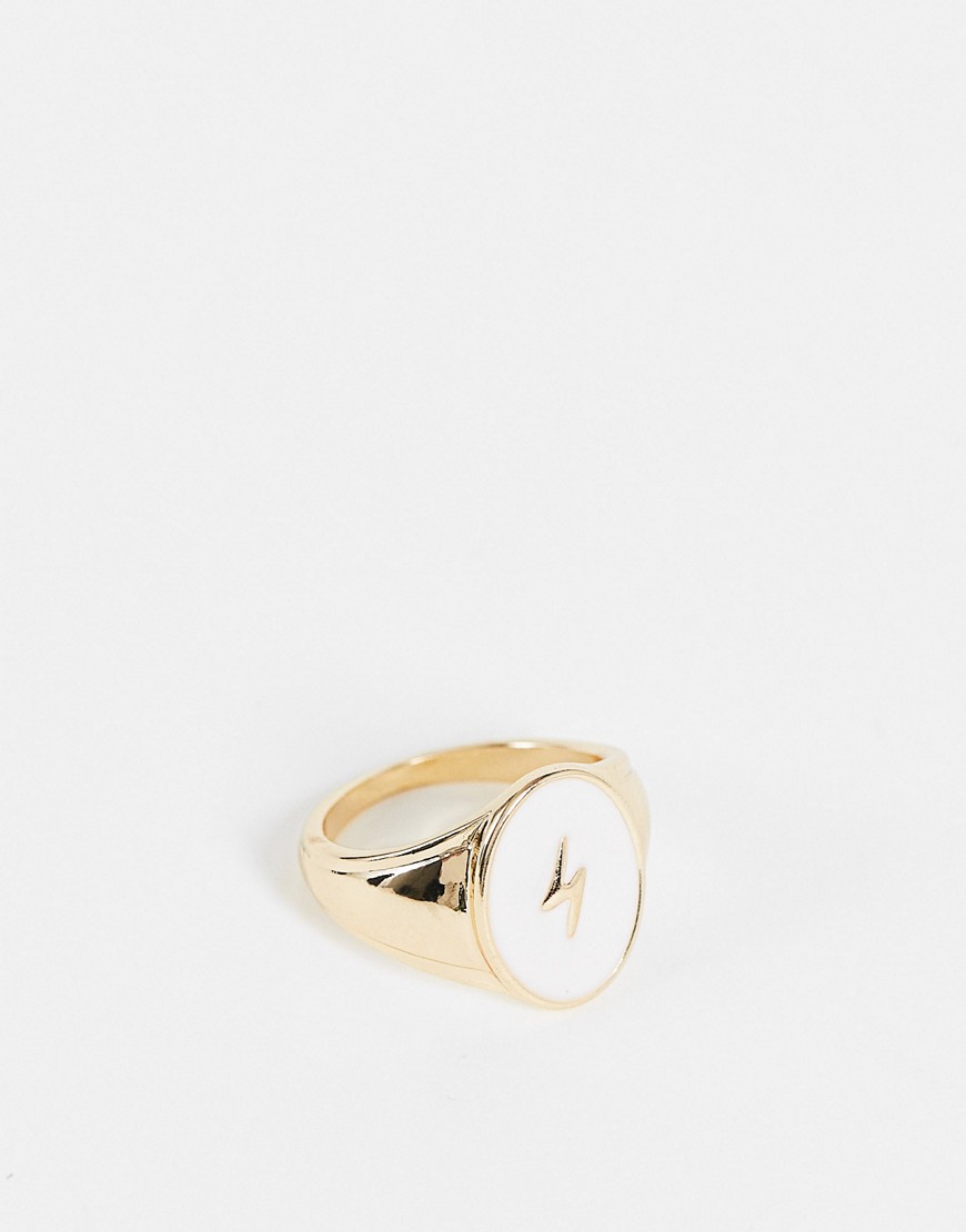 Accessorize Exclusive signet ring with lightning bolt in gold and pink