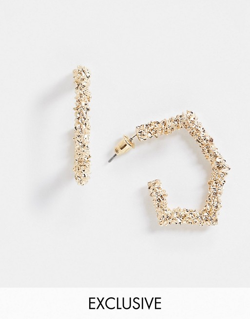 Accessorize Exclusive textured hexagon earrings in gold