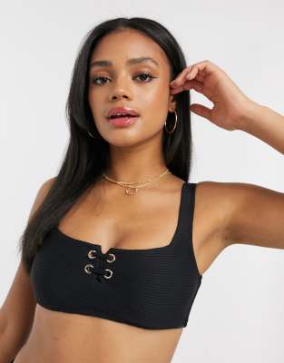 Accessorize eyelet detail underwire crop bikini top in black