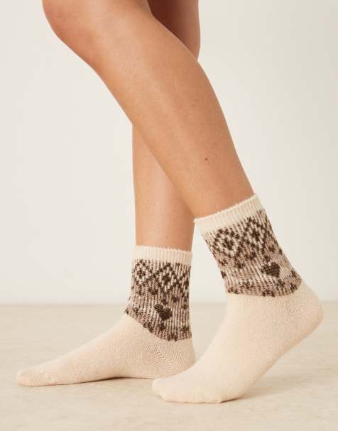 Accessorize fairisle cosy sock in white - view 1