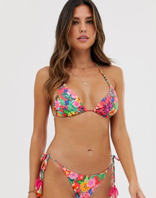 Accessorize – Färgglad bikiniöverdel i trekantsmodell med tropiskt mönster-Flerfärgad