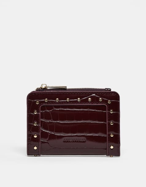 Accessorize faux croc patent stud purse in burgundy - view 1